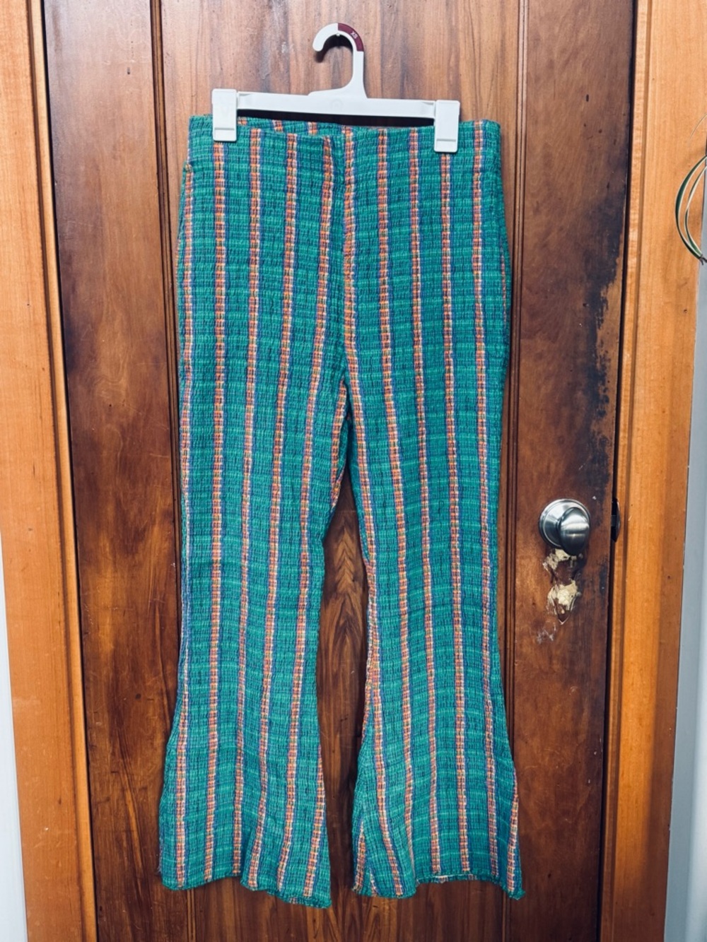 NWT Free People Fine Line High Rise Slim Flare Pants Medium Green Stretchy Med - Picture 4 of 11